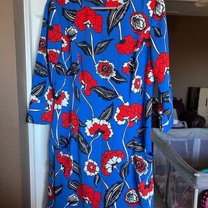 Boden Blue and Red Floral Long Sleeve Dress